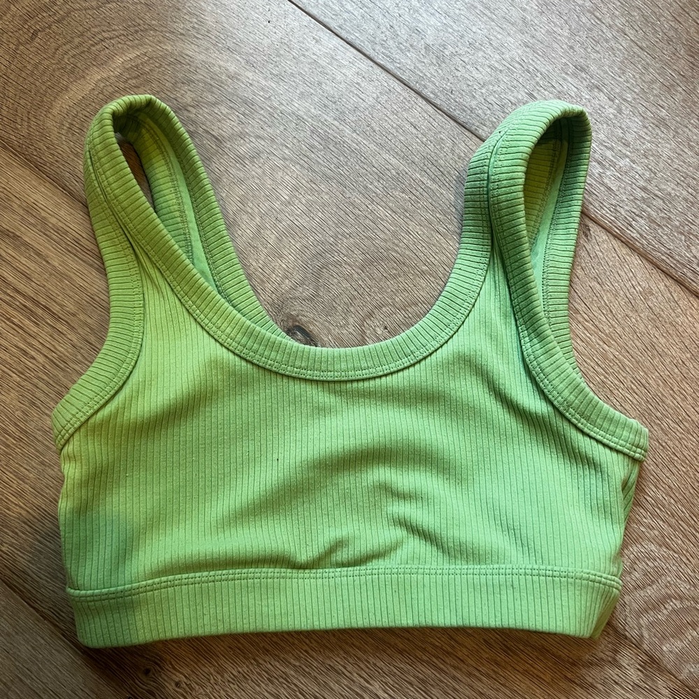 ALO Green ribbed wellness bra